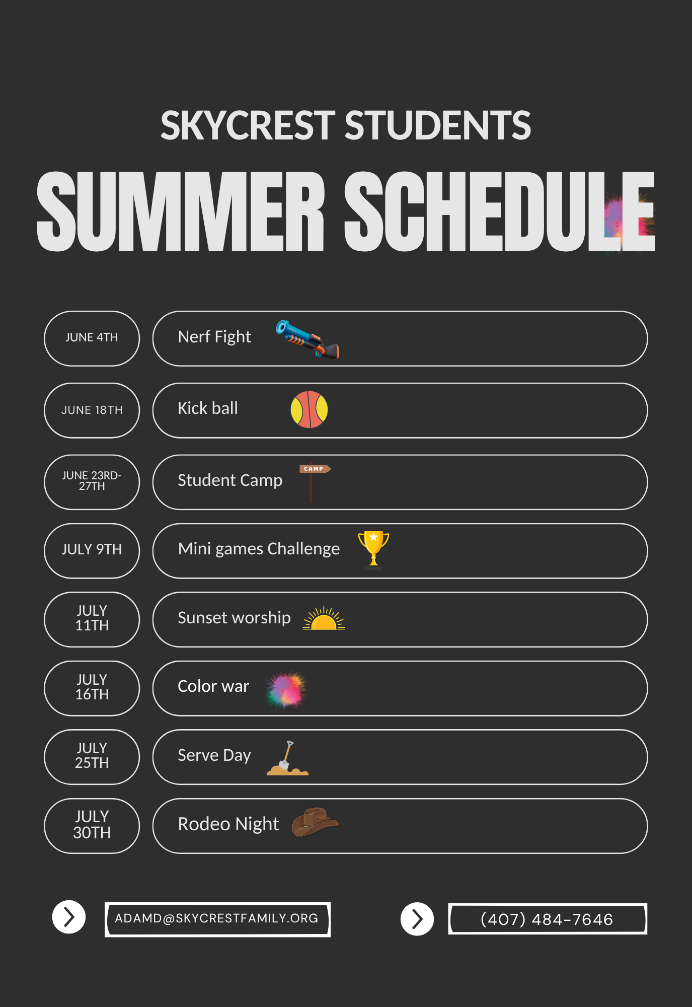 Summer Schedule Skycrest Youth 2025 Spring Schedule