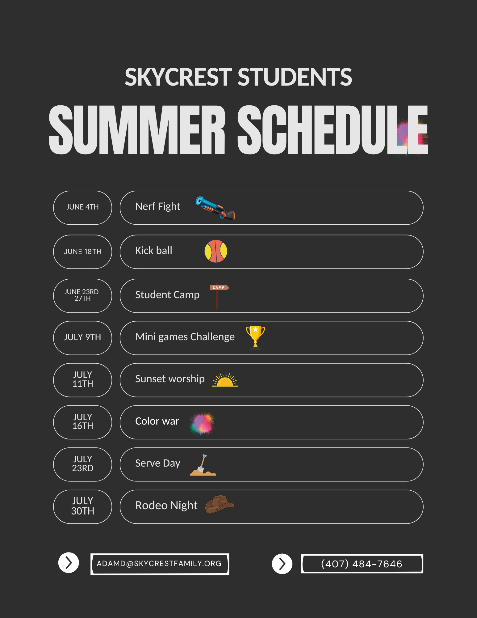 Skycrest Youth 2025 Spring Schedule